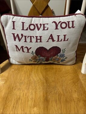 Embroidered 'I Love You With All My' Heart Accent Pillow - Burgundy & Cream